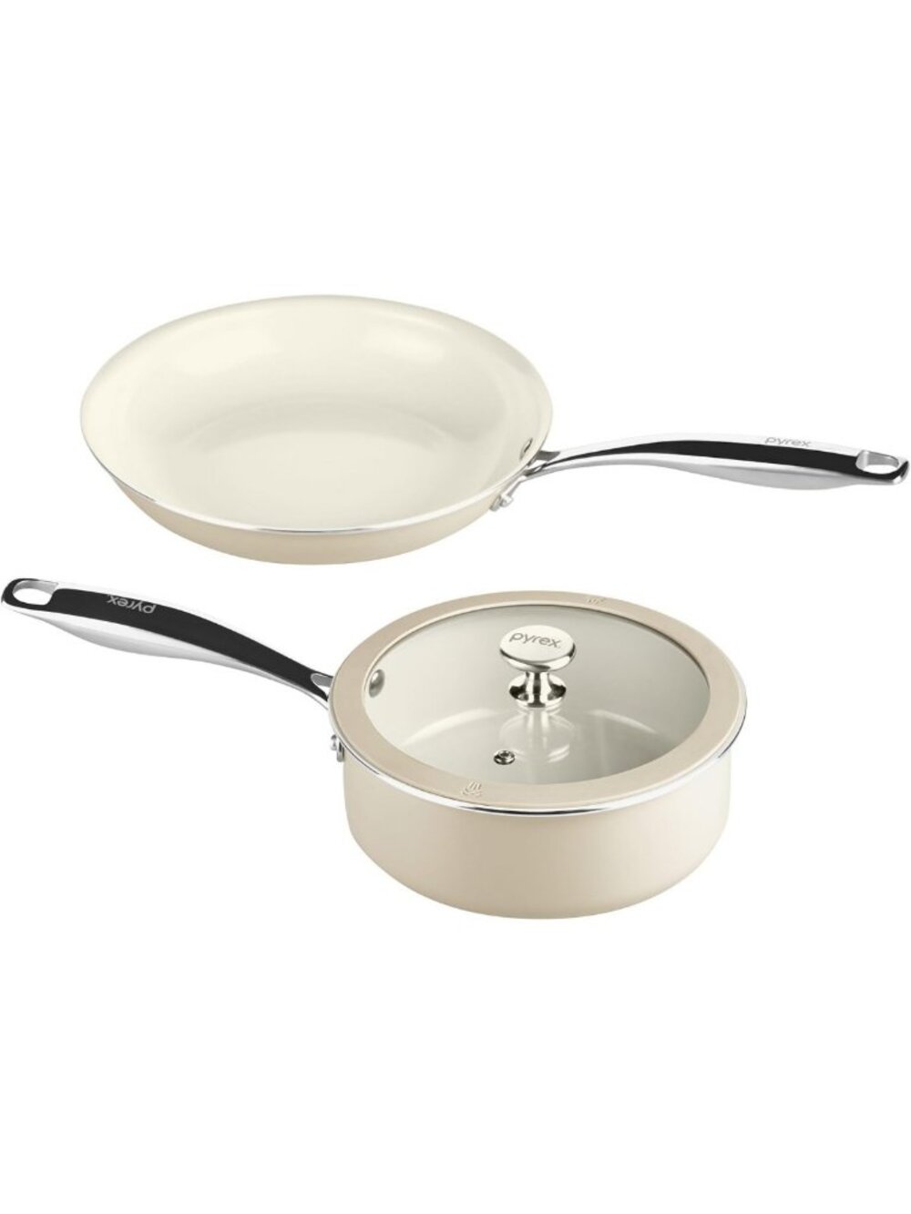 Ceramic Cookware Set - 3-Piece Fry Pan & Saucepan with Lid & Easy Grip Handles